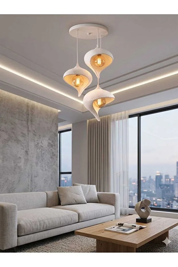 Modern 3’lü Sarkıt Avize Salon Oturma Odası Dekoratif Damla Rustik Bohem Avize E27 (ampul Hediye)